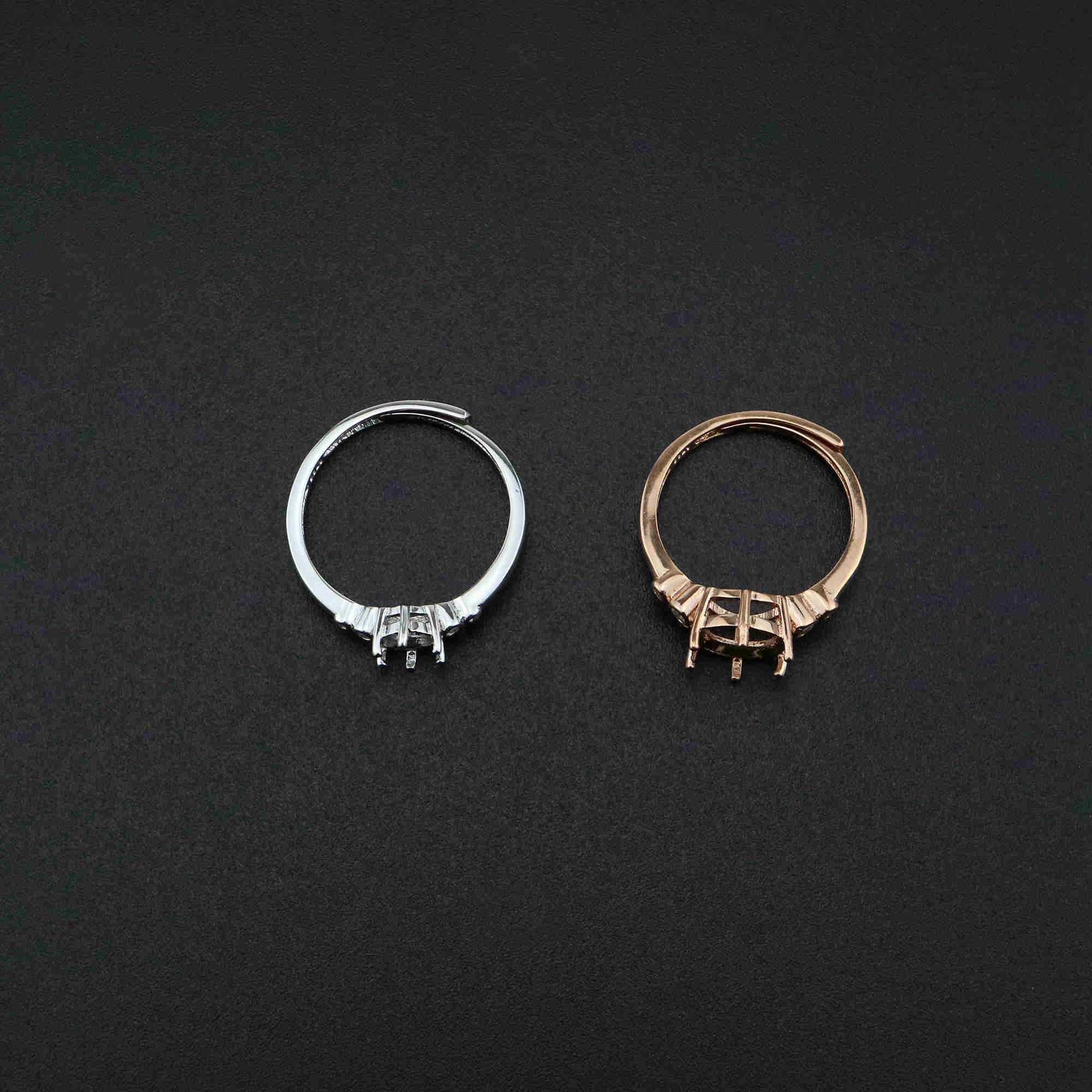 1Pcs 4-15MM Round Prong Bezel Rose Gold Plated Solid 925 Sterling Silver Adjustable Ring Settings for Moissanite Gemstone DIY Supplies 1210053 - Click Image to Close